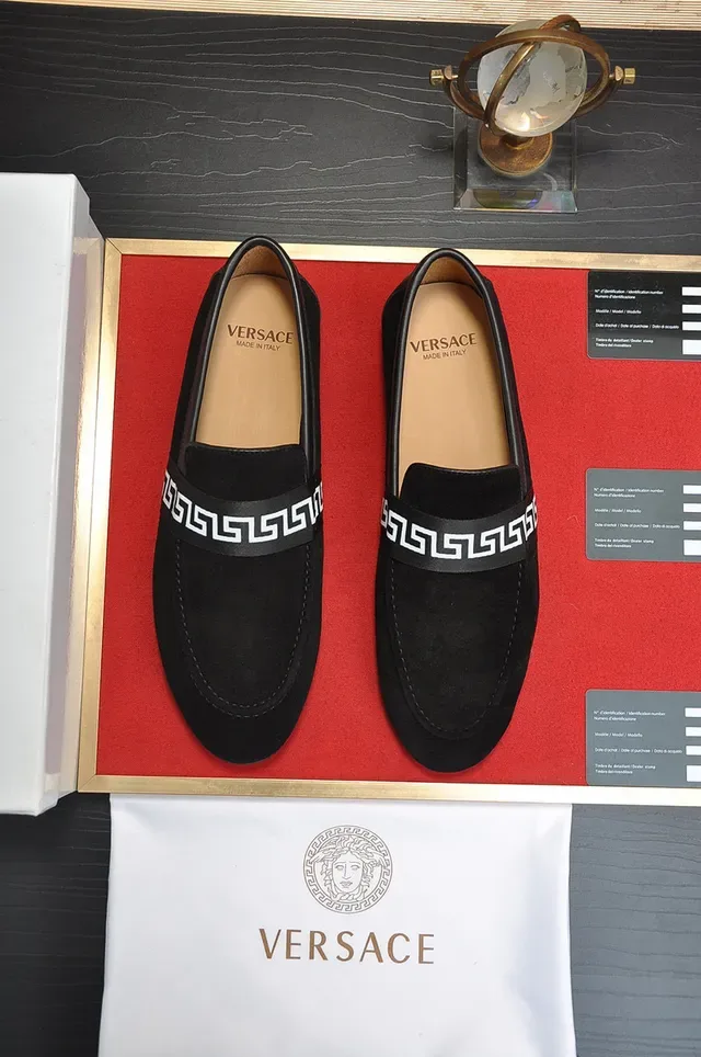 Black White Suede-Like Upper Greek Key Strap Detail Loafer 8