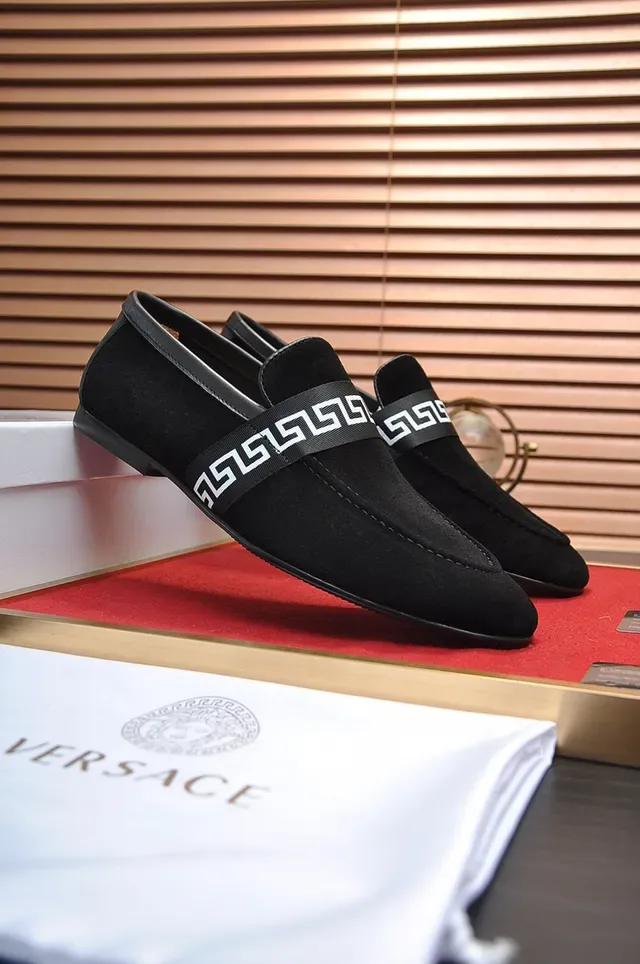 Black White Suede-Like Upper Greek Key Strap Detail Loafer 9