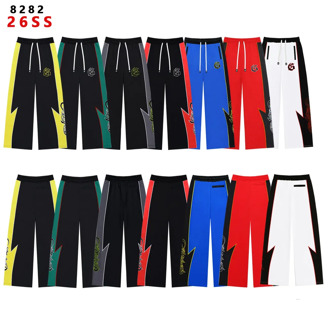 Black Yellow Lightning-Bolt Stripe Two-Tone Contrast Tracksuit 21