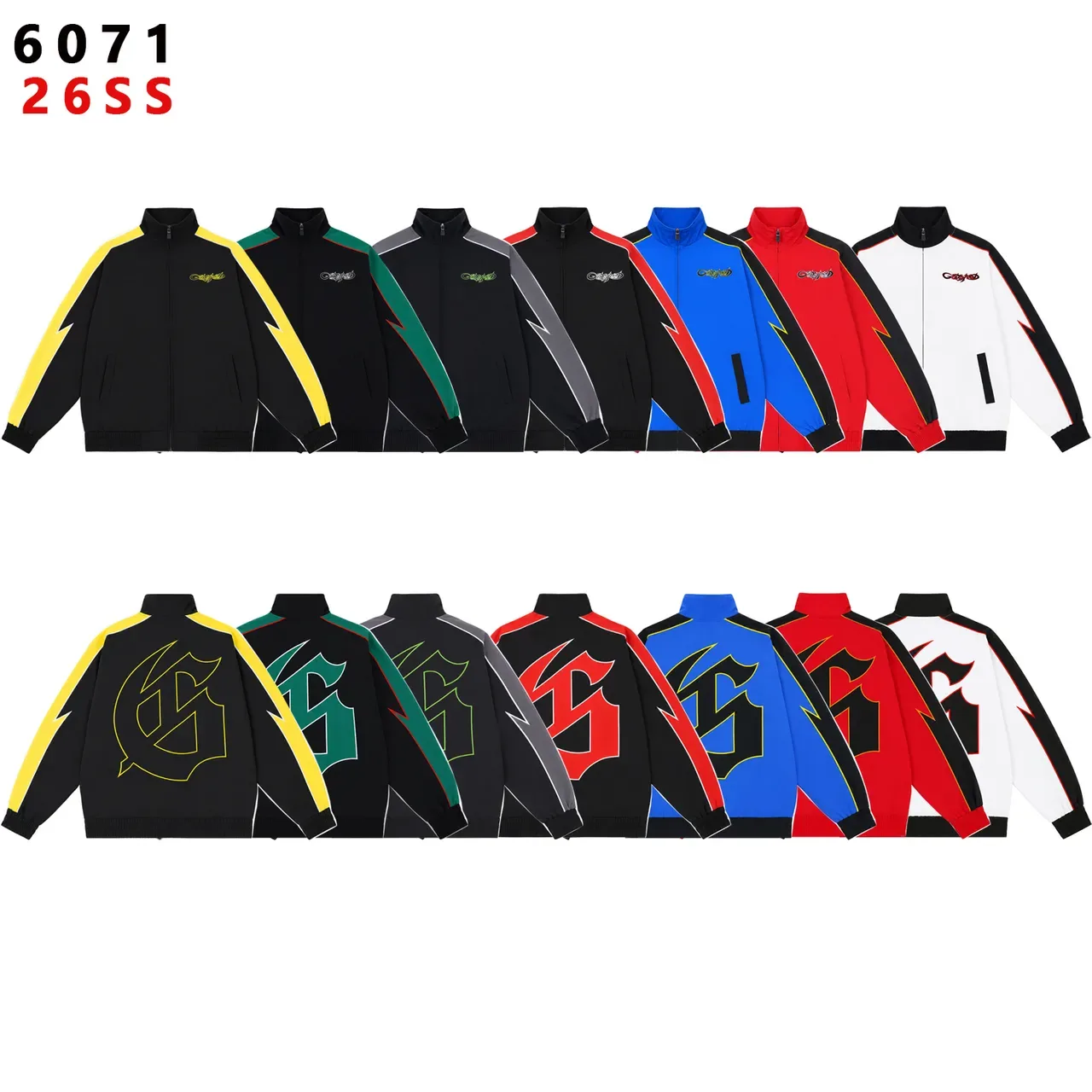 Black Yellow Lightning-Bolt Stripe Two-Tone Contrast Tracksuit 22