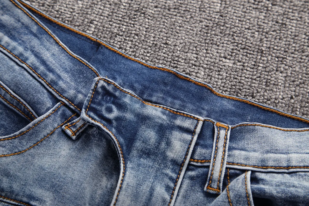 Blue Black Distressed Medium-Wash Denim Zippered Thigh Pockets Shorts 5