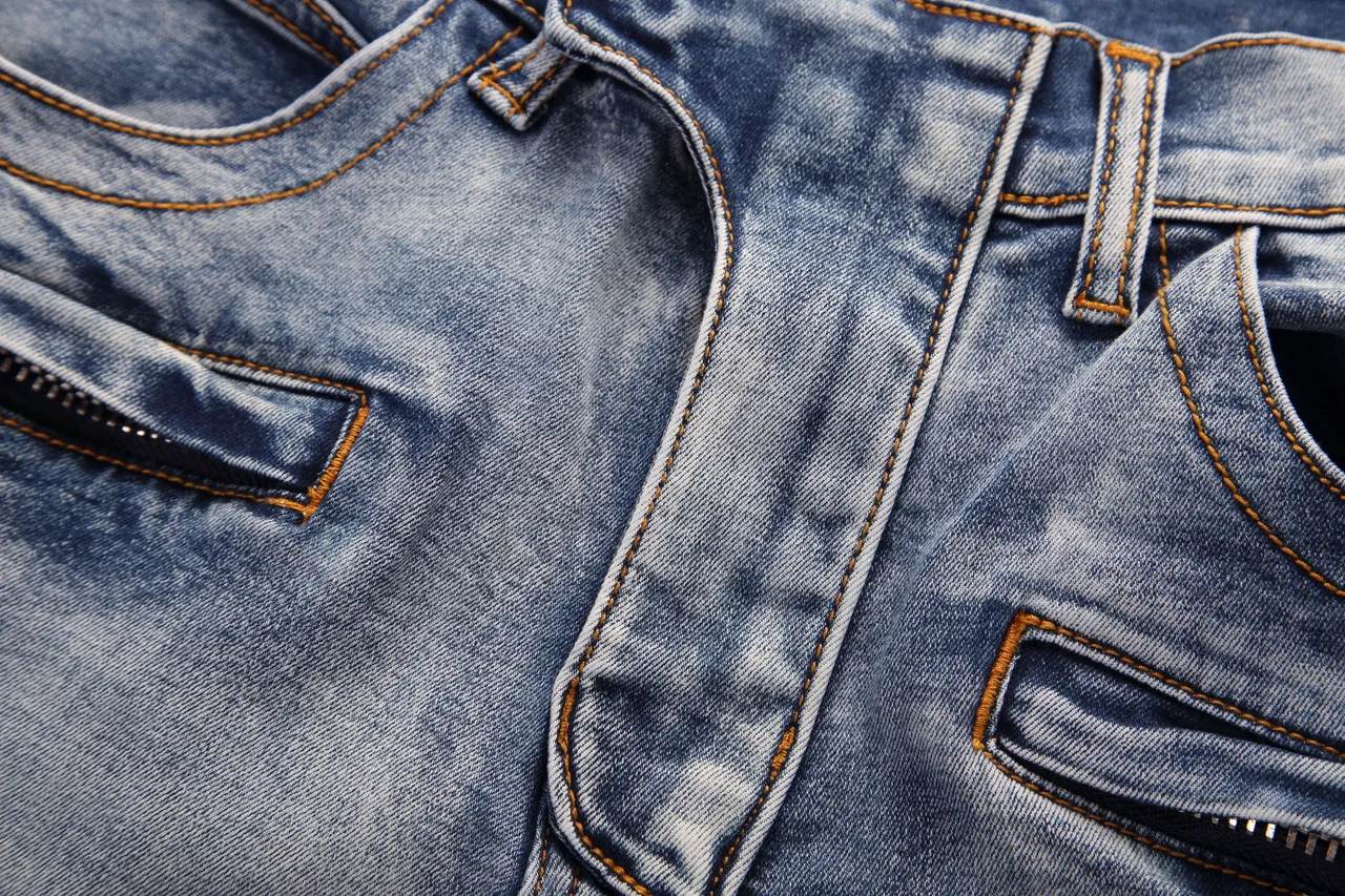 Blue Black Distressed Medium-Wash Denim Zippered Thigh Pockets Shorts 6