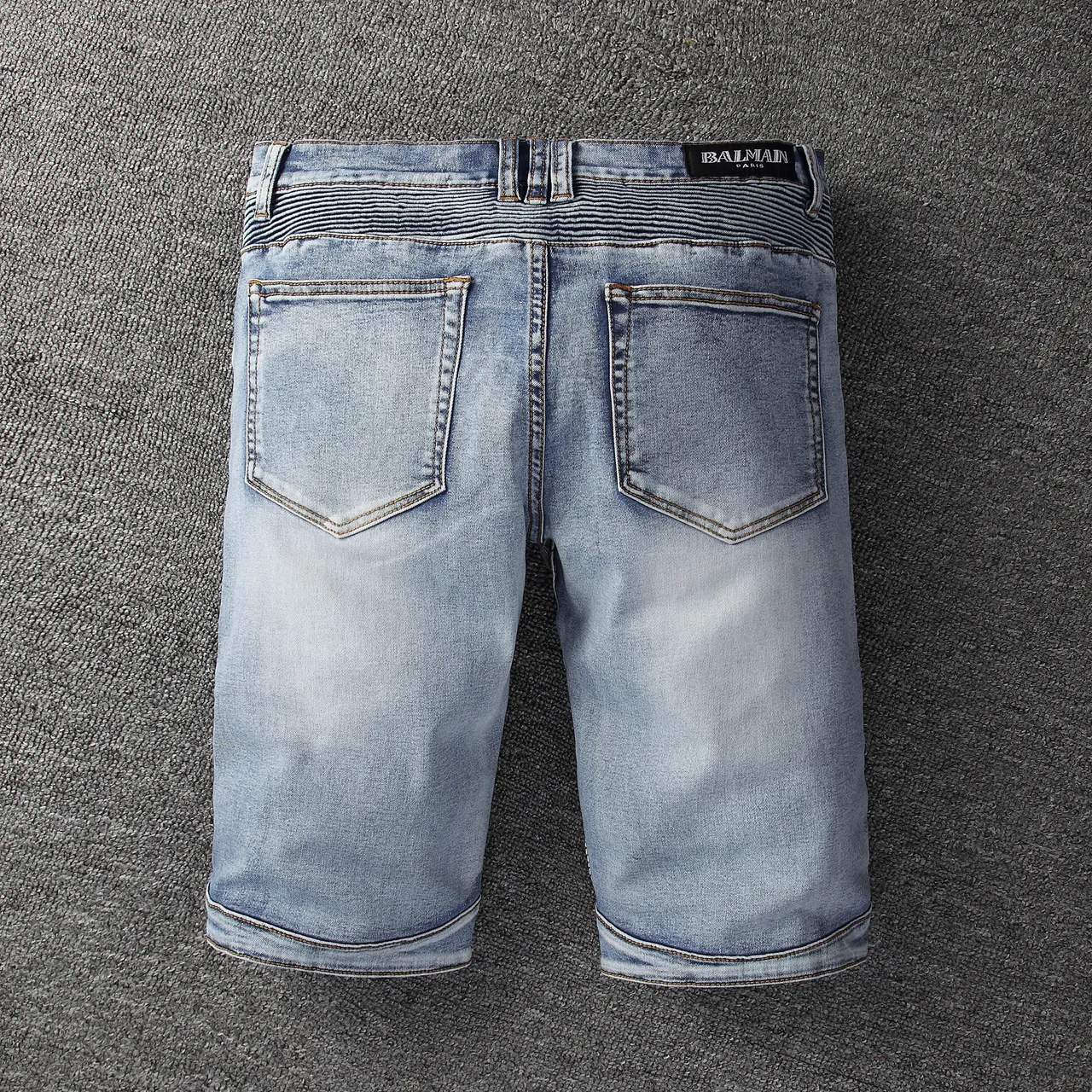 Blue Black Distressed Medium-Wash Denim Zippered Thigh Pockets Shorts 15