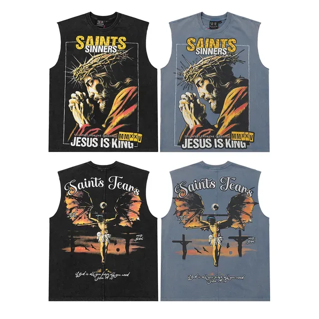 Blue Black Graphic-Print Sleeveless Vest Top 2