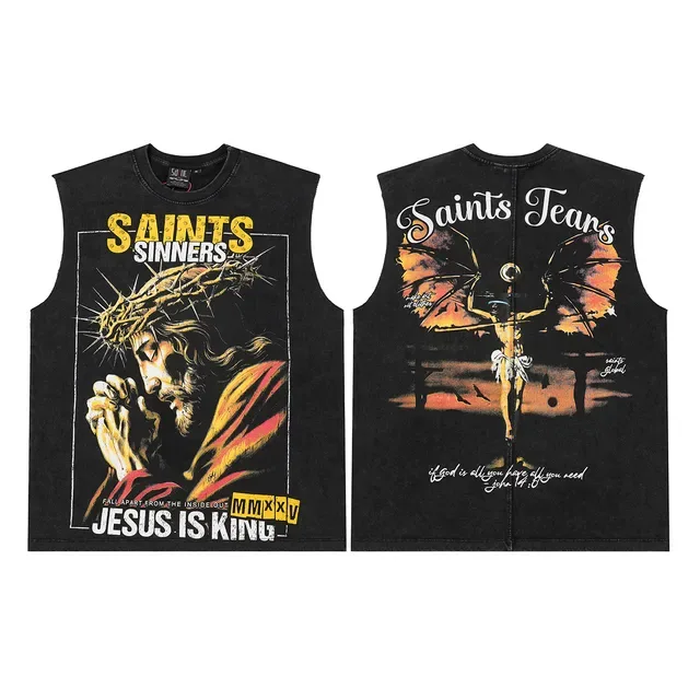 Blue Black Graphic-Print Sleeveless Vest Top 3