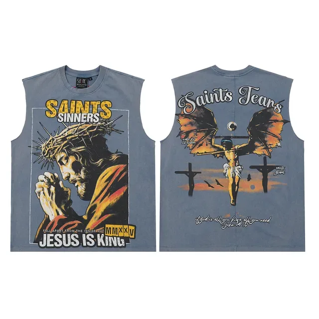 Blue Black Graphic-Print Sleeveless Vest Top 4