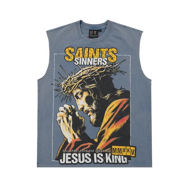 Blue Black Graphic-Print Sleeveless Vest Top 5