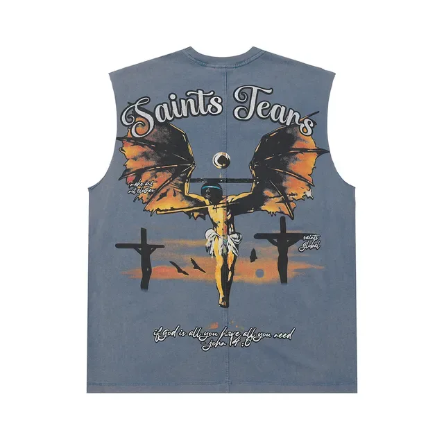 Blue Black Graphic-Print Sleeveless Vest Top 6