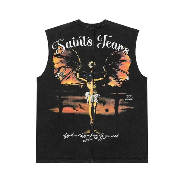 Blue Black Graphic-Print Sleeveless Vest Top 8