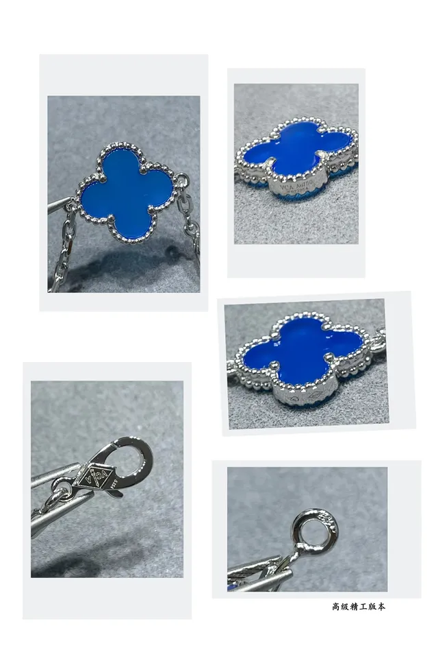 Blue Enamel Clover Charm Chain Bracelets 7