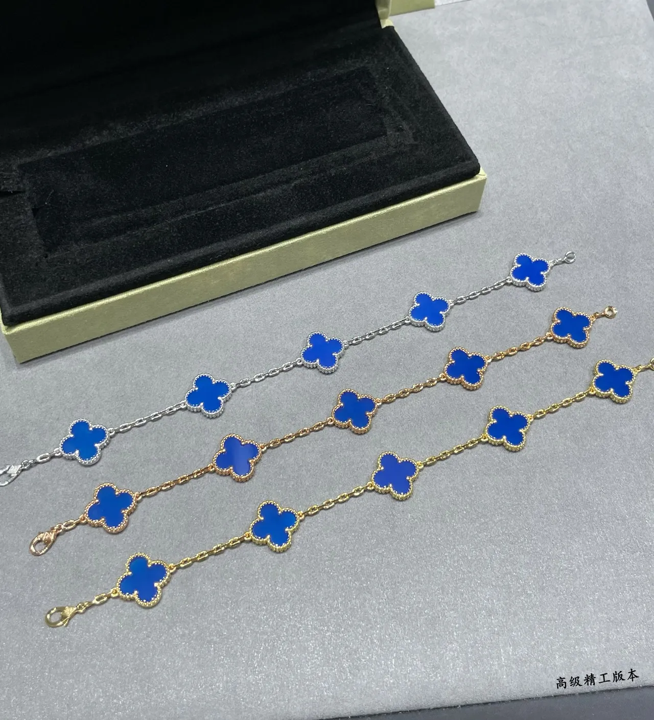 Blue Enamel Clover Charm Chain Bracelets 8