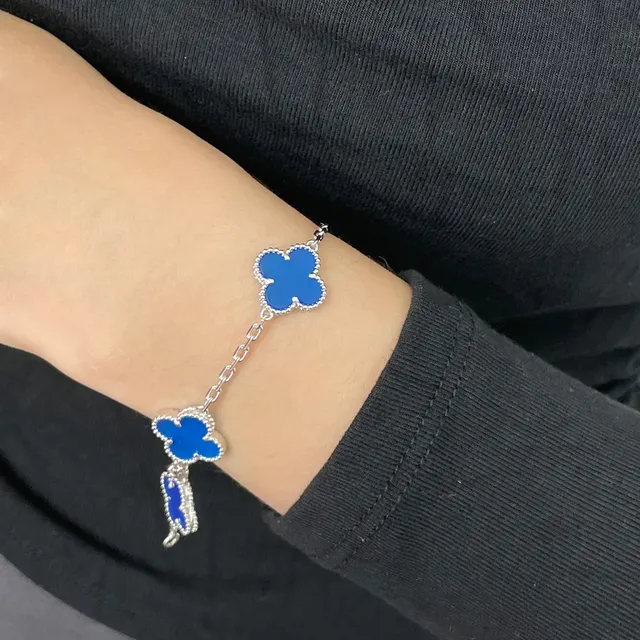 Blue Enamel Clover Charm Chain Bracelets 9