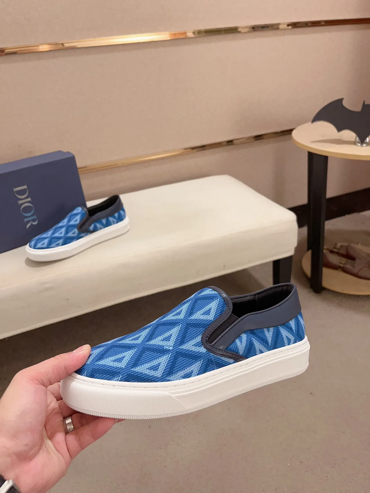 Blue Geometric-Print Slip-On Platform Sneaker 3
