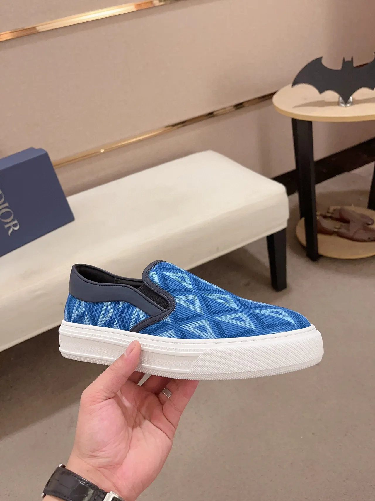 Blue Geometric-Print Slip-On Platform Sneaker 4