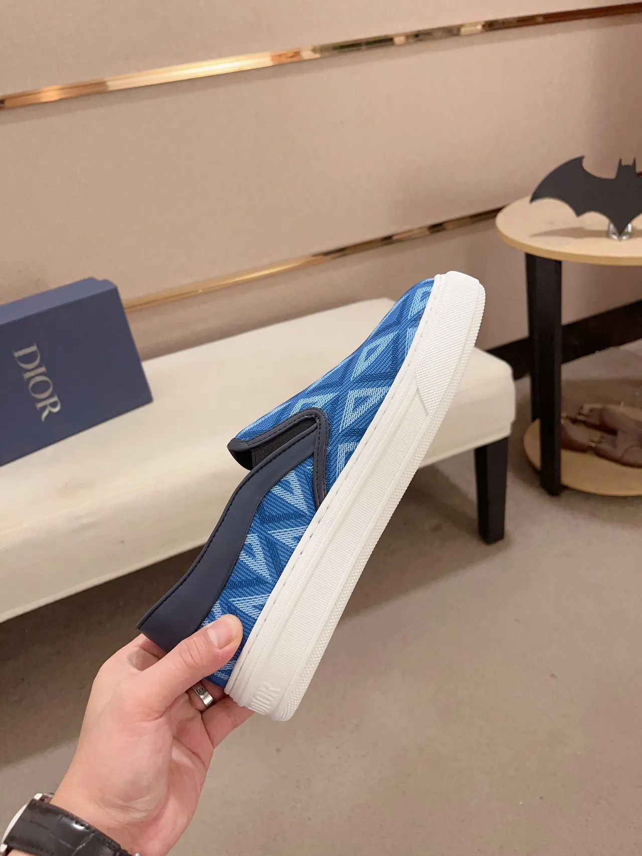 Blue Geometric-Print Slip-On Platform Sneaker 5