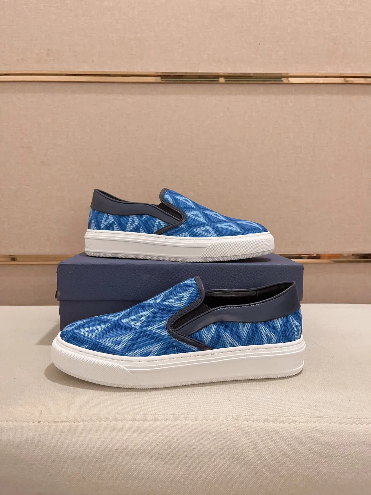 Blue Geometric-Print Slip-On Platform Sneaker 7