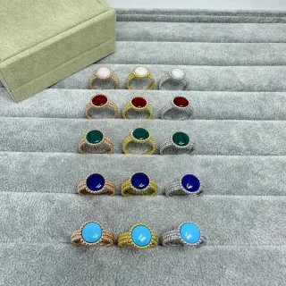 Blue Gold Cabochon-Set Beaded Bezel Ring