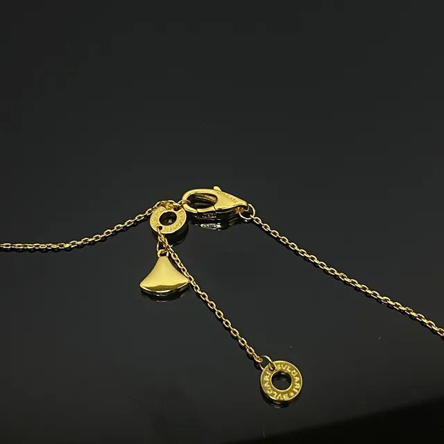 Blue Gold Fan-Shaped Enamel Pendant Pavé Crystal Border Necklace 3