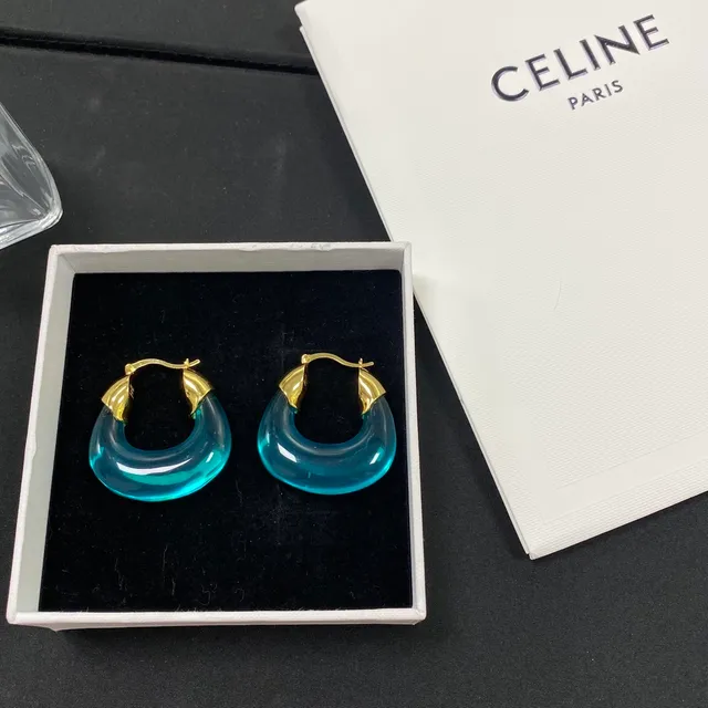 Blue Gold Translucent Resin Hoop Leaf-Shaped Clasp Earrings 5