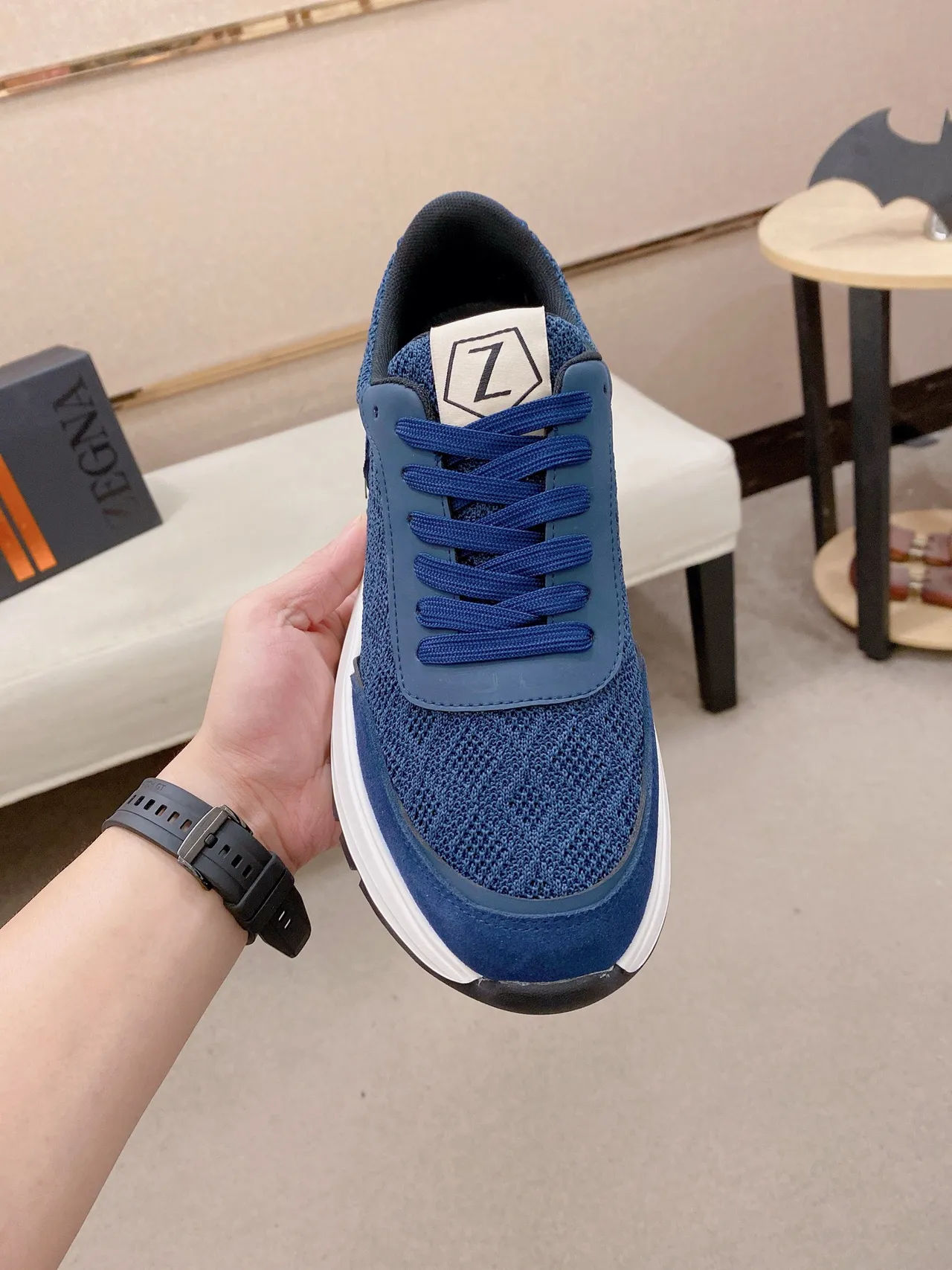 Blue Knit and Suede Chunky Sneaker 2