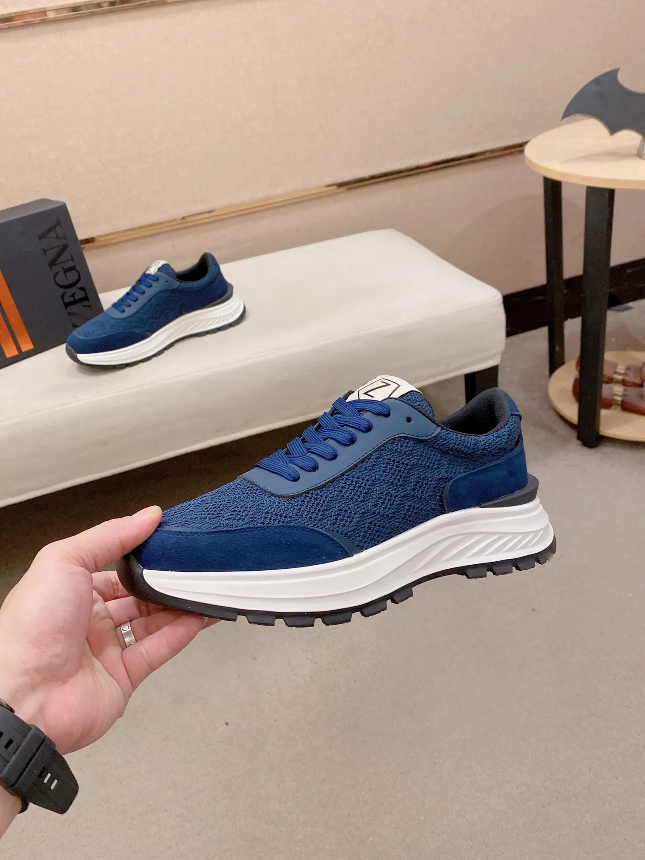 Blue Knit and Suede Chunky Sneaker 3