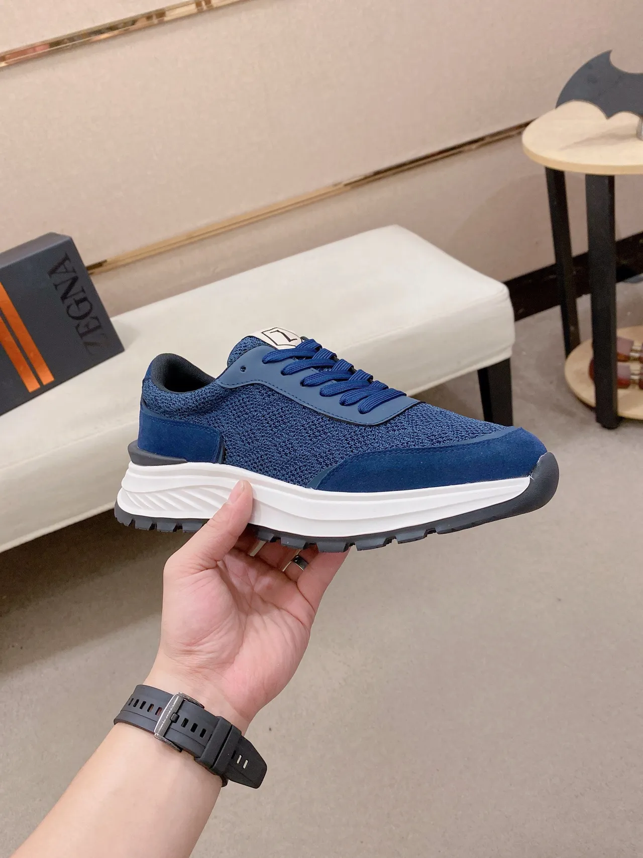 Blue Knit and Suede Chunky Sneaker 4
