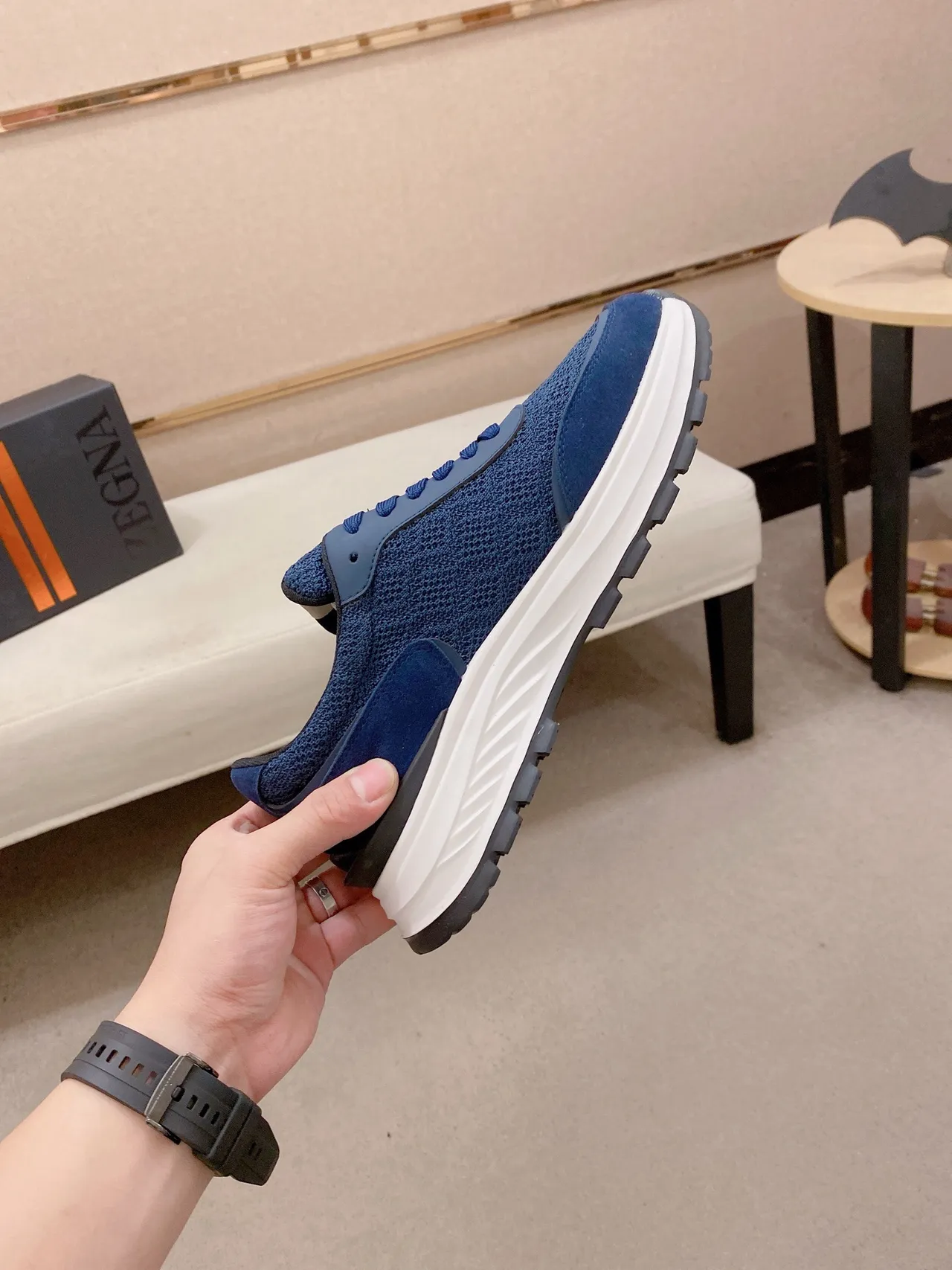 Blue Knit and Suede Chunky Sneaker 5