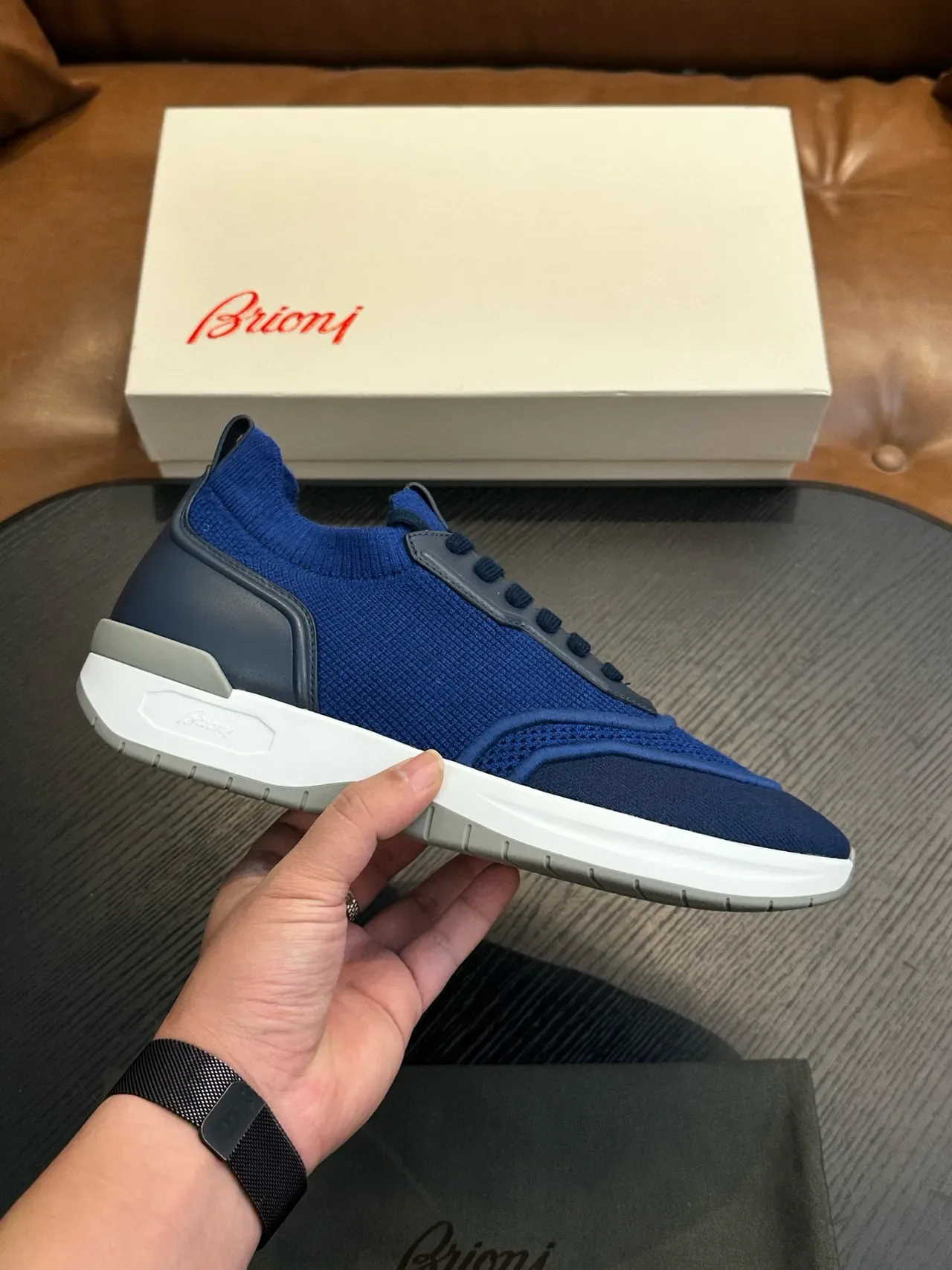 Blue Navy Knit Mesh Upper Structured Synthetic Overlays Sneakers 2