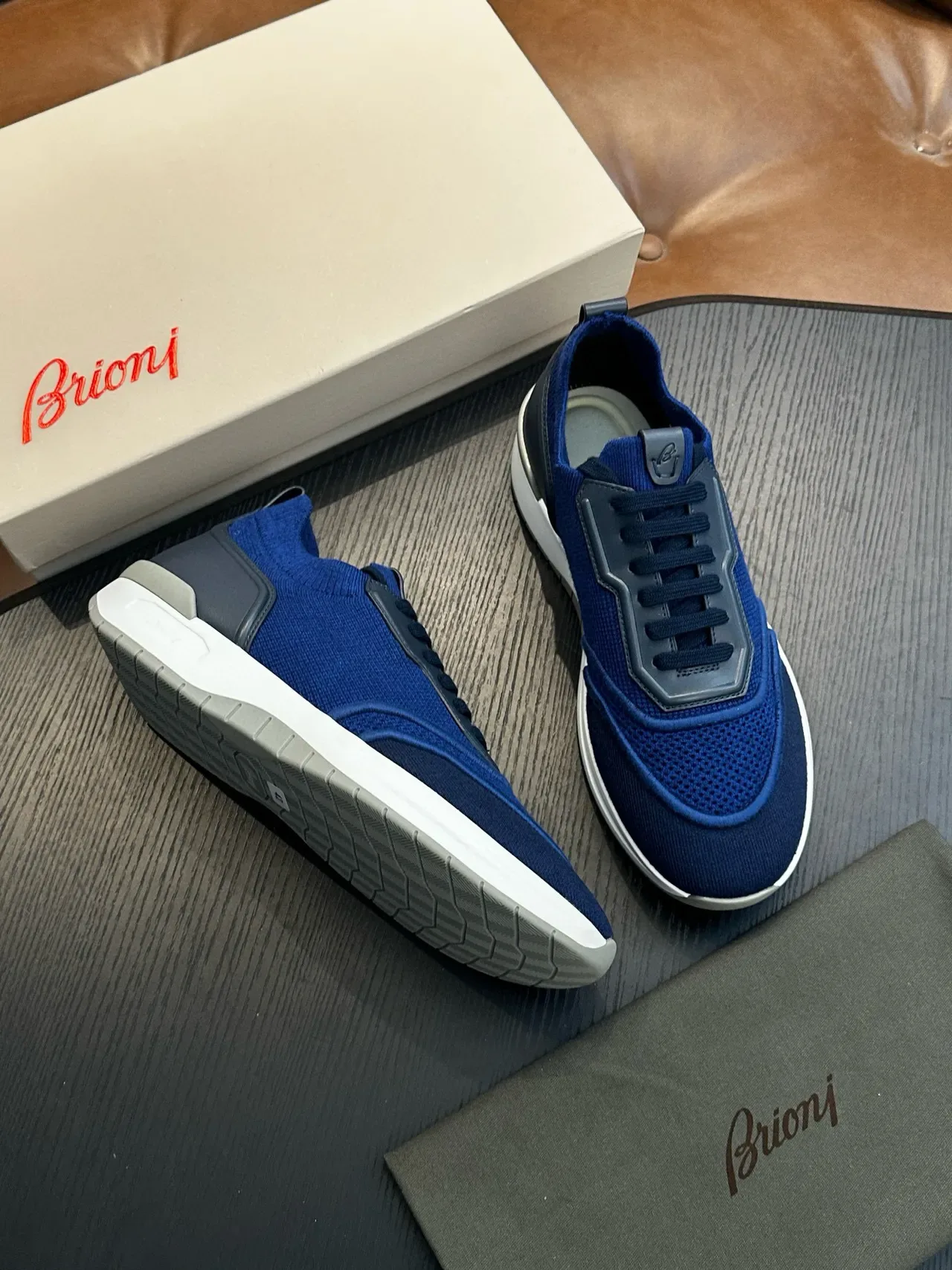 Blue Navy Knit Mesh Upper Structured Synthetic Overlays Sneakers 4