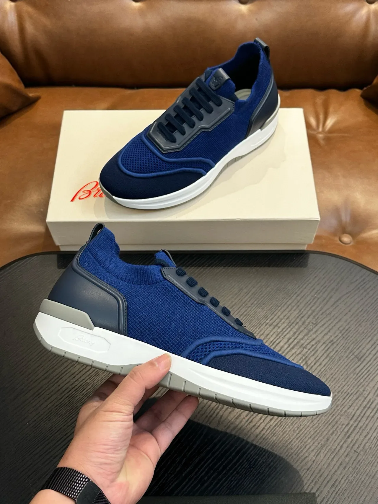 Blue Navy Knit Mesh Upper Structured Synthetic Overlays Sneakers 5