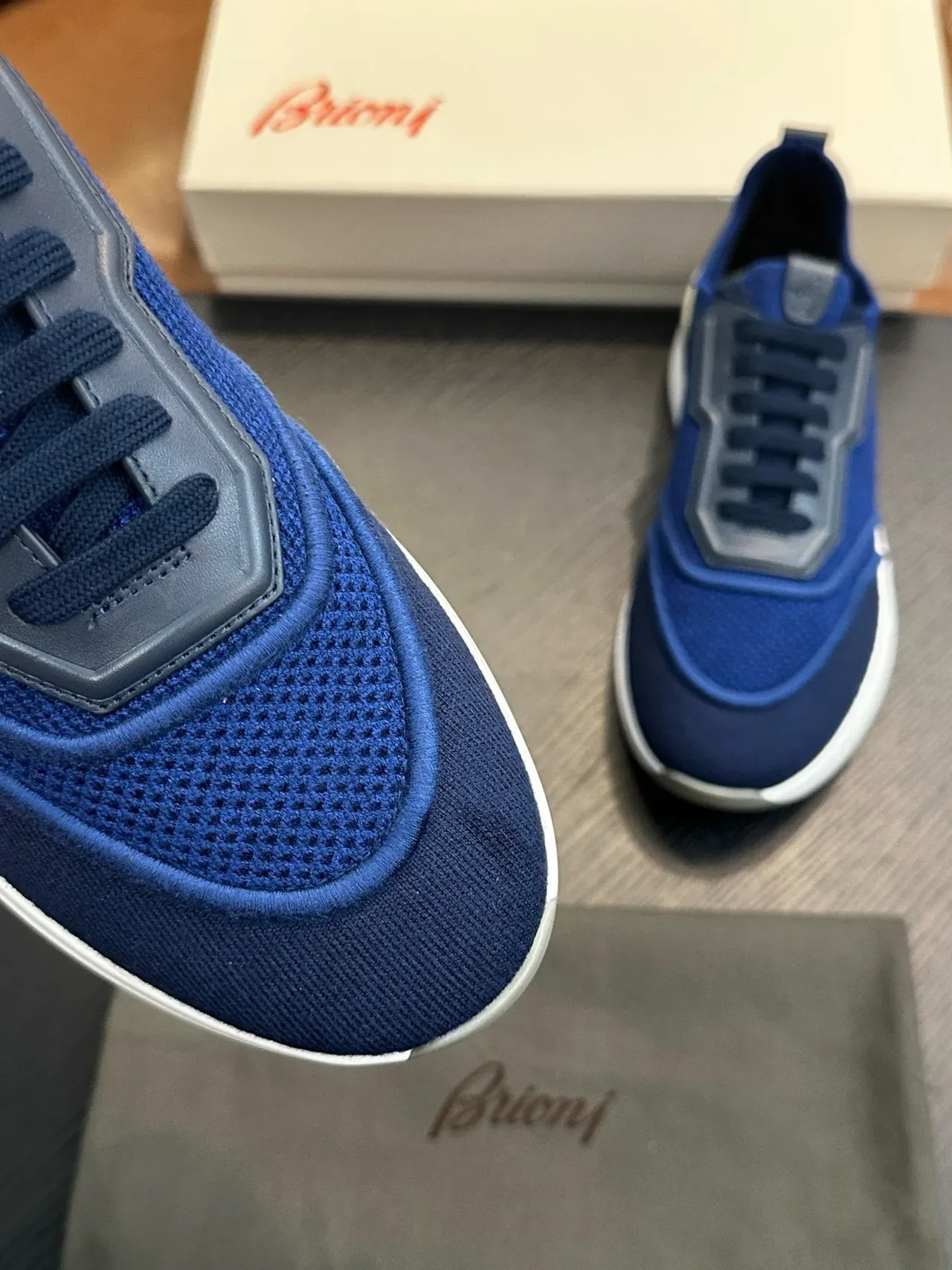 Blue Navy Knit Mesh Upper Structured Synthetic Overlays Sneakers 6