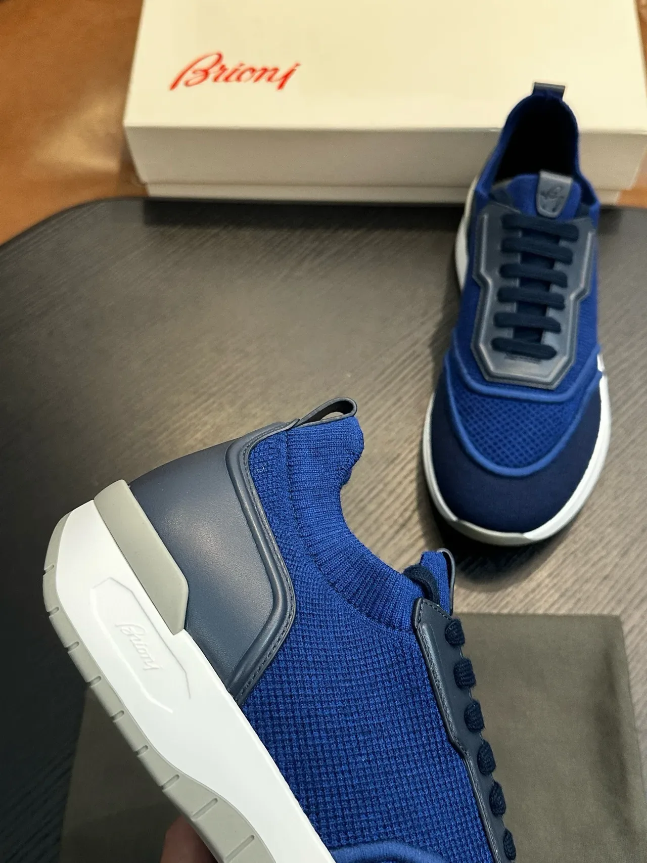 Blue Navy Knit Mesh Upper Structured Synthetic Overlays Sneakers 7