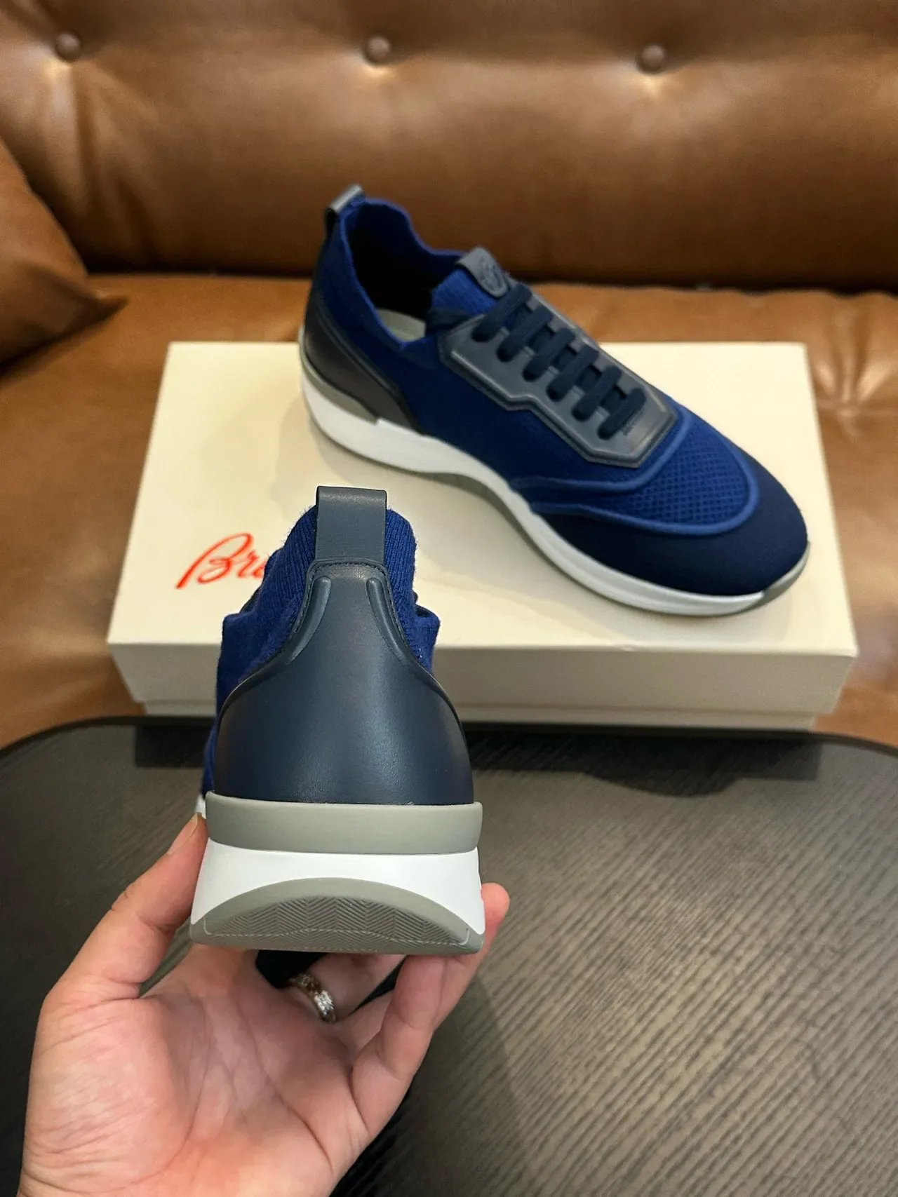 Blue Navy Knit Mesh Upper Structured Synthetic Overlays Sneakers 8