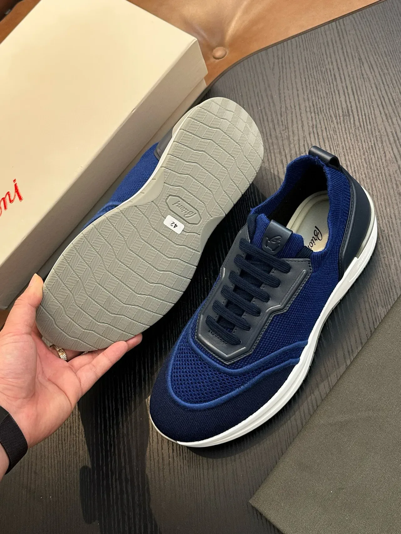 Blue Navy Knit Mesh Upper Structured Synthetic Overlays Sneakers 9