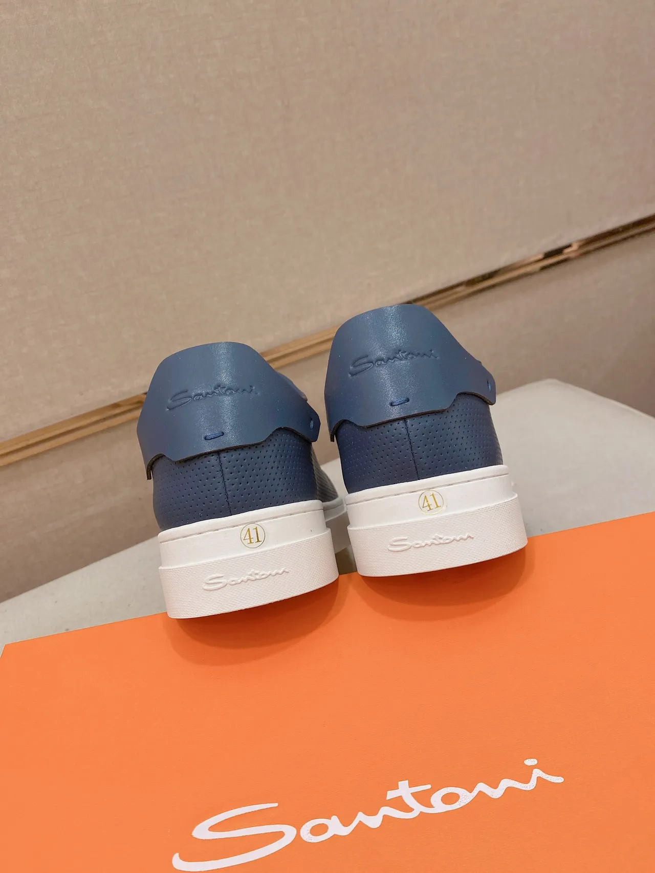 Blue Perforated Leather Cap-Toe Platform Sneaker 3
