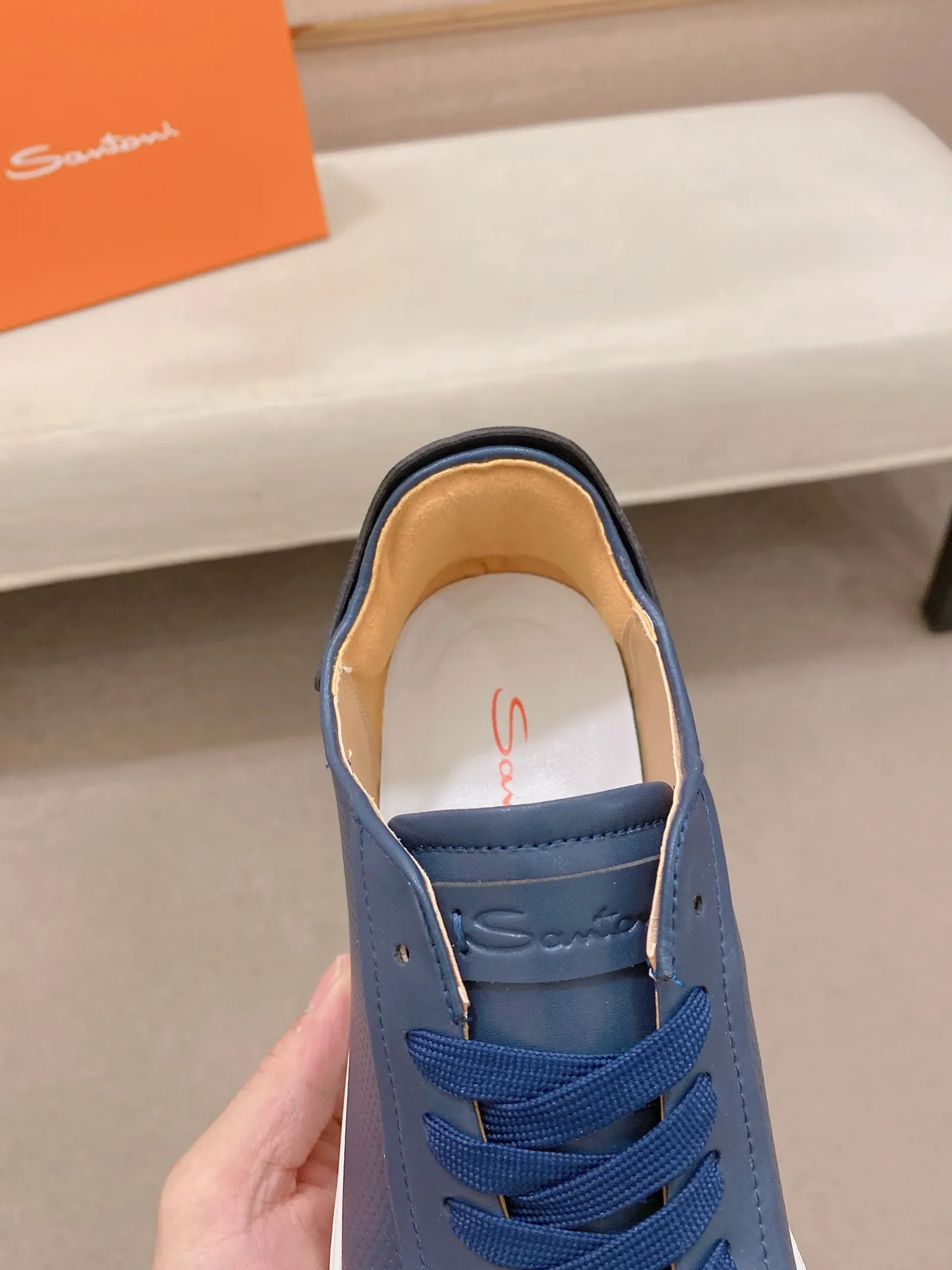 Blue Perforated Leather Cap-Toe Platform Sneaker 4