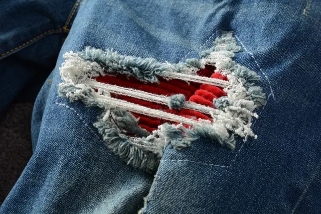 Blue Red Distressed Ripped Jeans 9