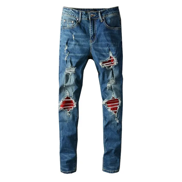 Blue Red Distressed Ripped Jeans 11