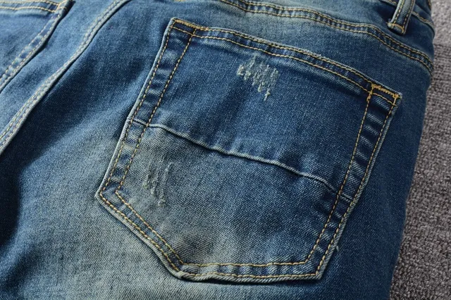 Blue Red Distressed Ripped Jeans 16