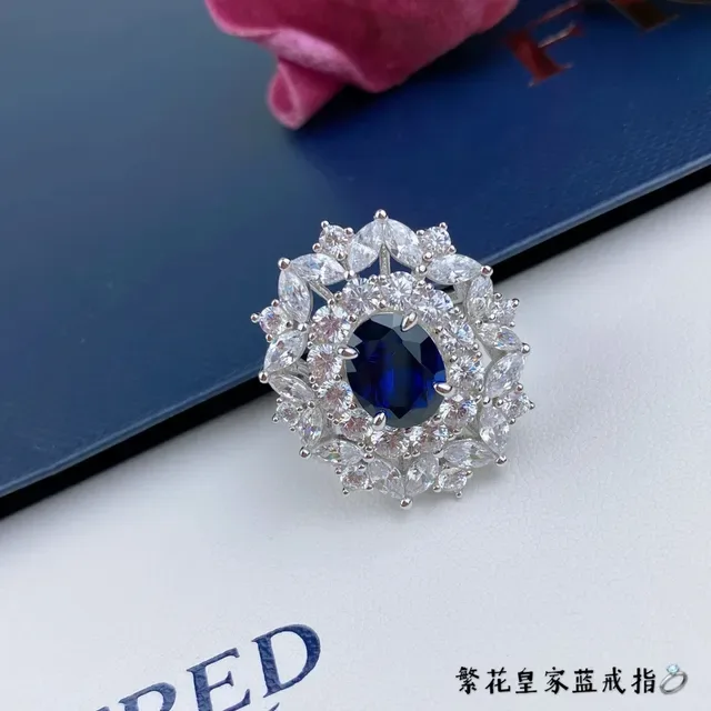 Blue Silver Floral Motif Marquise-Cut Stones Earrings 6