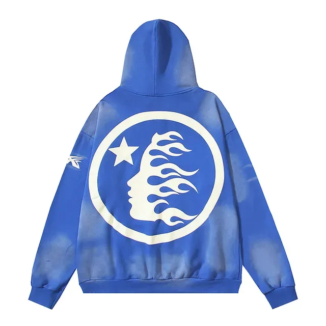 Blue Tie-Dye Graphic Print Oversized Hoodie 3