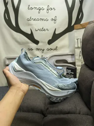 Blue White Knit Upper Sculpted Wave Midsole Sneakers 5