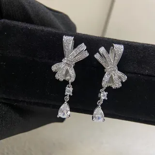 Bow Motif Pavé Teardrop Dangle Earrings