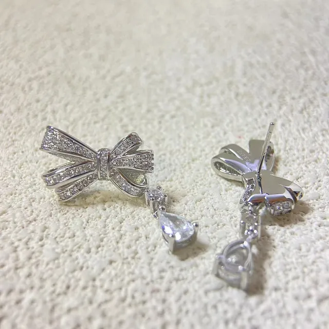 Bow Motif Pavé Teardrop Dangle Earrings 4