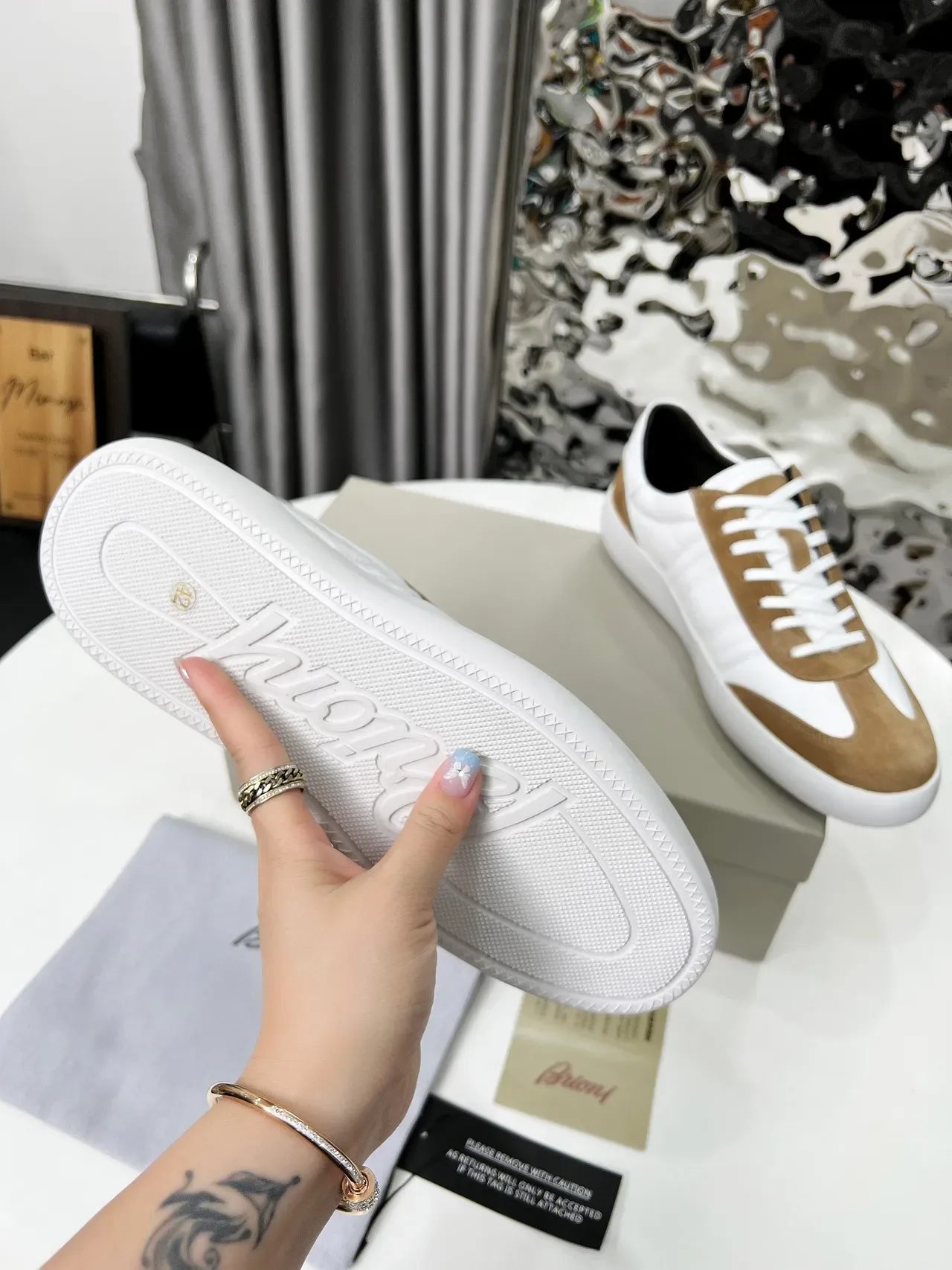 Brioni White and Tan Suede Panel Lifestyle Sneakers 2