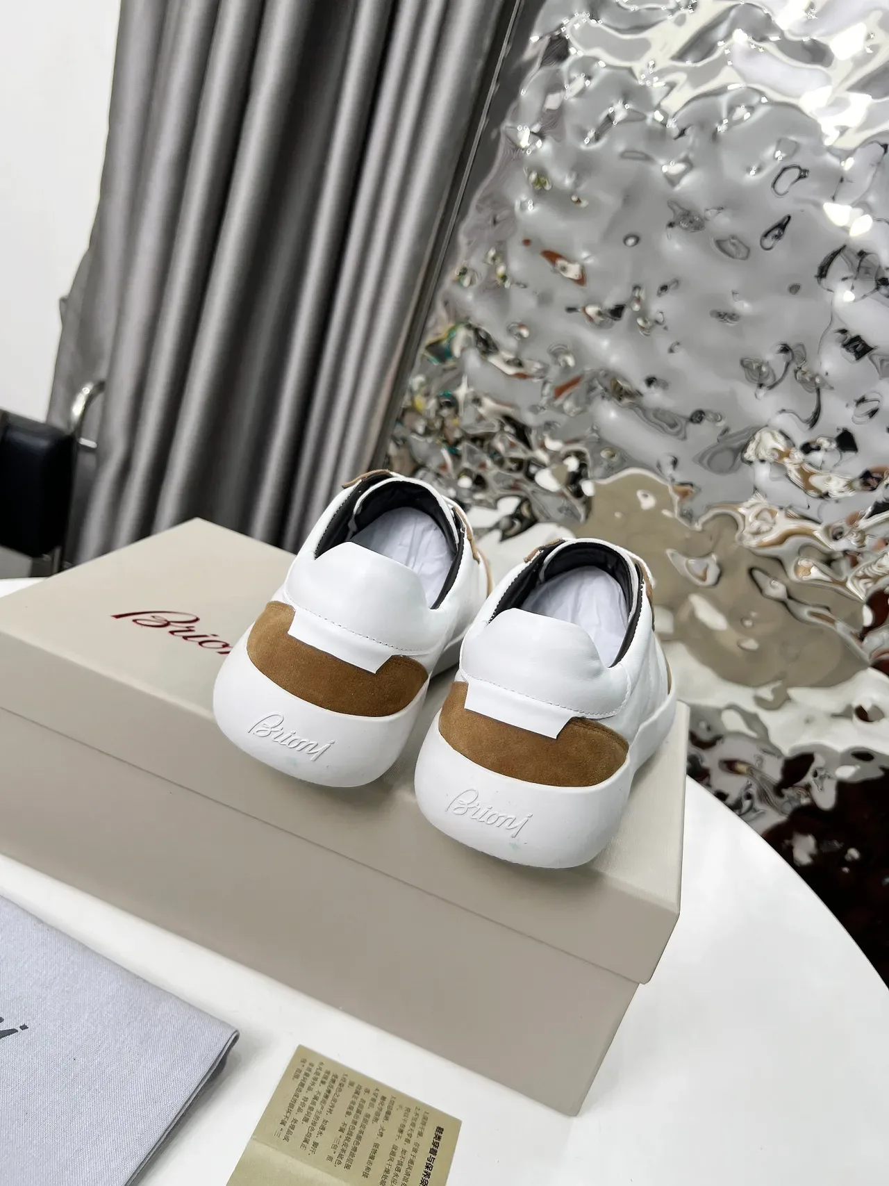 Brioni White and Tan Suede Panel Lifestyle Sneakers 4