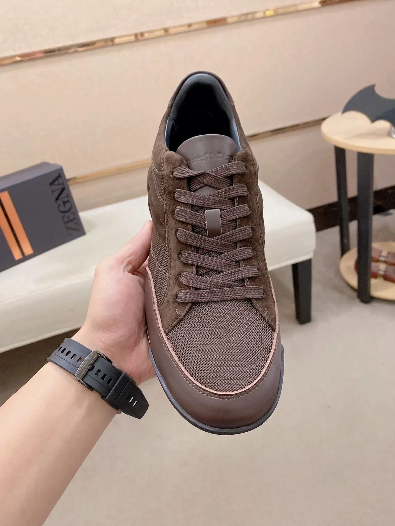 Brown and Gray Mixed Suede Mesh Low-Top Lifestyle Sneaker 2