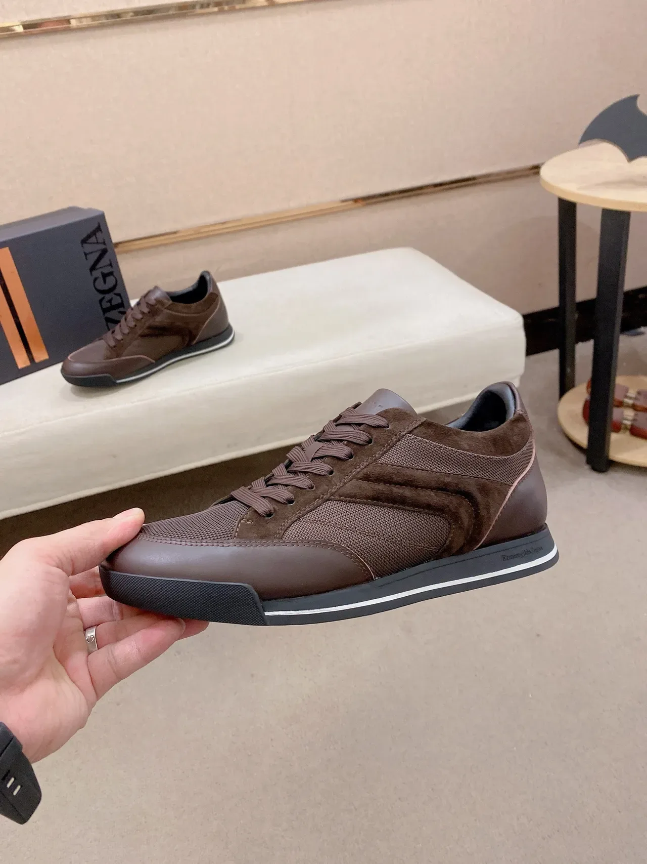 Brown and Gray Mixed Suede Mesh Low-Top Lifestyle Sneaker 3