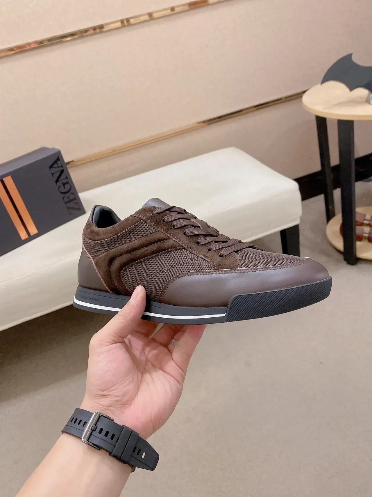 Brown and Gray Mixed Suede Mesh Low-Top Lifestyle Sneaker 4