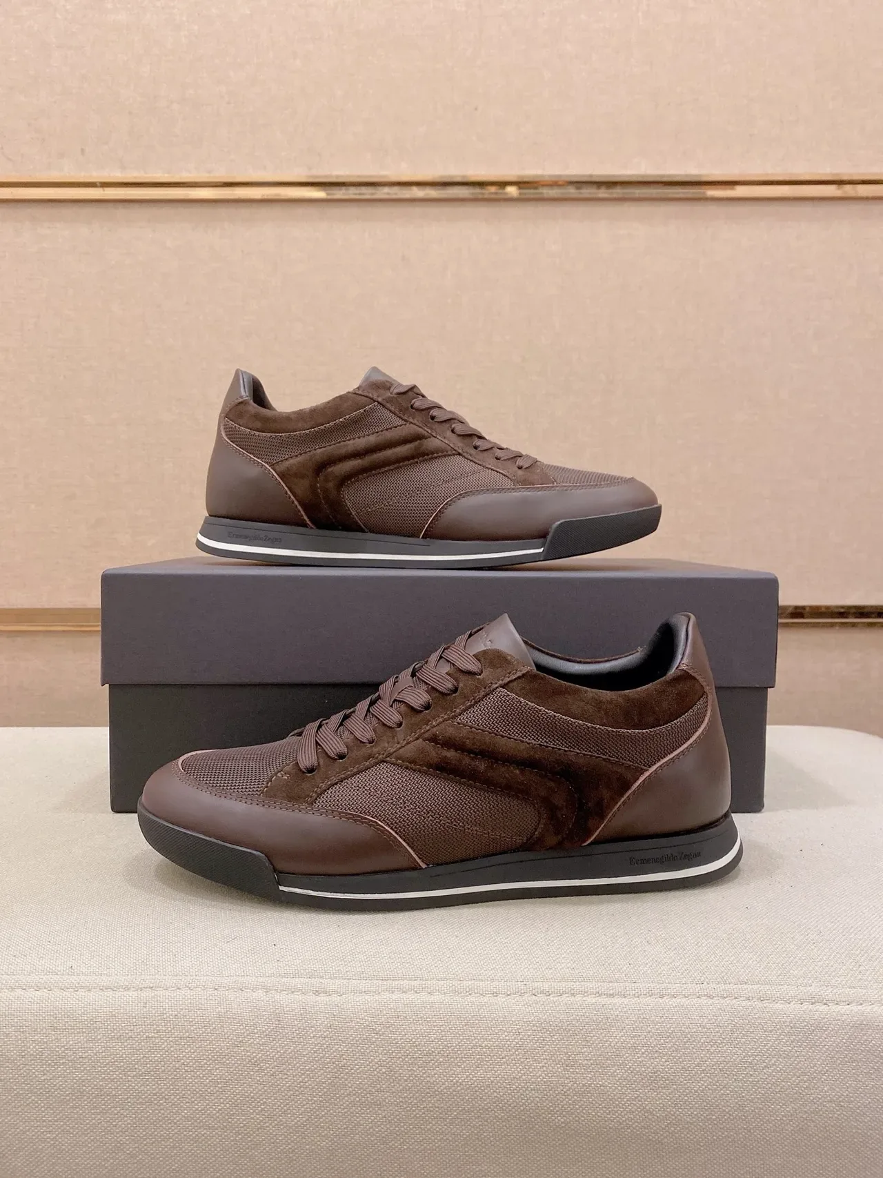 Brown and Gray Mixed Suede Mesh Low-Top Lifestyle Sneaker 7
